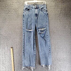 Fashion Nova Jeans Womens 7 Blue Distressed High-Waisted Straight Leg